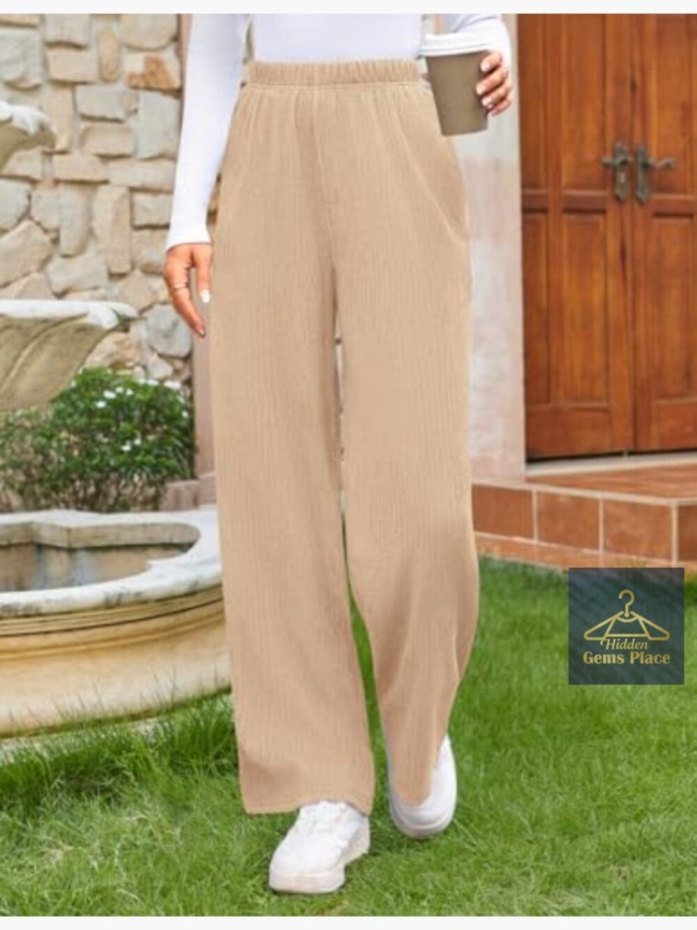 Wide Leg Palazzo Pants High Waisted Elastic Pleated Casual Trousers with Pockets - Picture 5 of 7